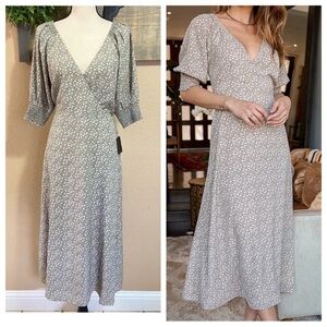 Lulu's Gray Floral Midi Dress